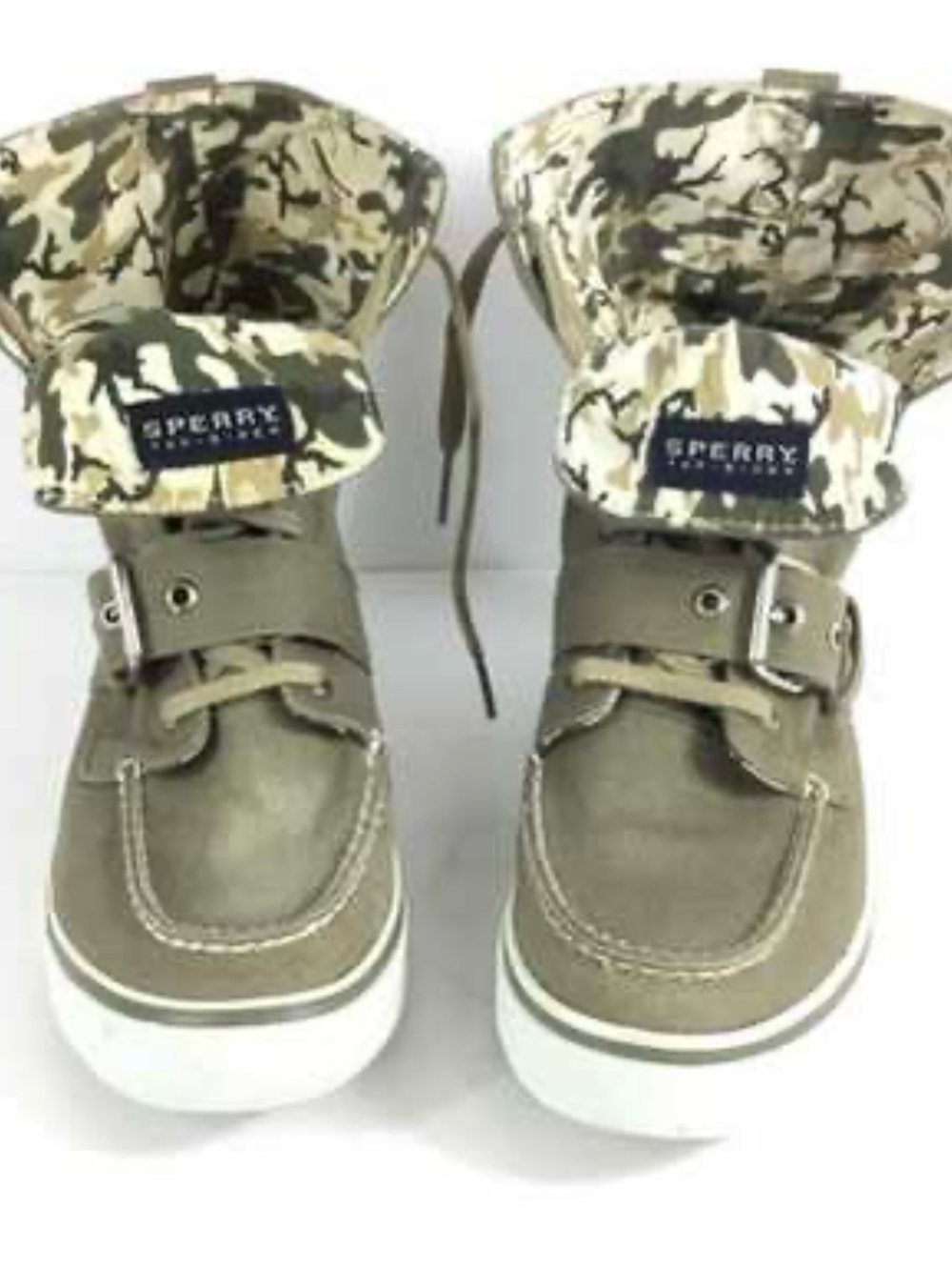 Sperry Top-Sider Women's Fold Over High Top Sneakers Camo Cuff Buckle Strap 10M